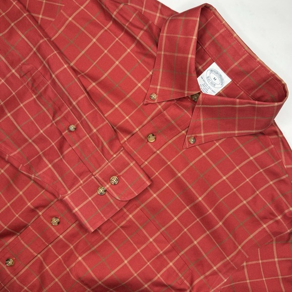 Brooks Brothers Regent Shirt Men's Medium Red Windowpane Plaid Oxford Slim Fit - Picture 1 of 6